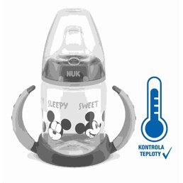 NUK kojenecká láhev na učení Disney Mickey s kontrolou teploty 150 ml šedá