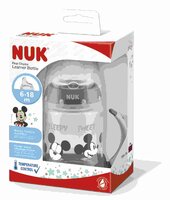 NUK kojenecká láhev na učení Disney Mickey s kontrolou teploty 150 ml červená