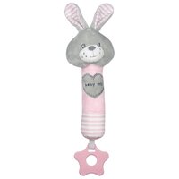 BABY MIX dětská pískací plyšová hračka s kousátkem králík růžová