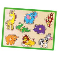 VIGA dětské dřevěné puzzle s úchyty ZOO zelená