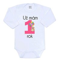 NEW BABY body s dlouhým rukávem Už mám 1 rok růžová vel. 80