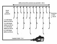 Vánoční světelný déšť 400 LED teple bílá - 10 m + ovladač