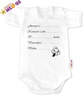 BABY NELLYS body s krátkým rukávem Narodil/a jsem se... bílá vel. 80