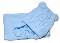 BABY NELLYS zimní pletená čepička s šálou TEDDY modrá vel. 62 BABY NELLYS zimní pletená čepička s šálou TEDDY modrá vel. 62