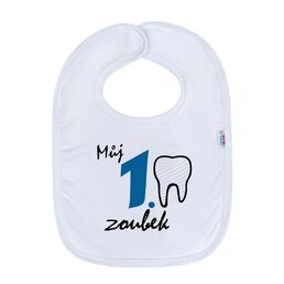 NEW BABY kojenecký bavlněný bryndák Můj 1 zoubek modrá