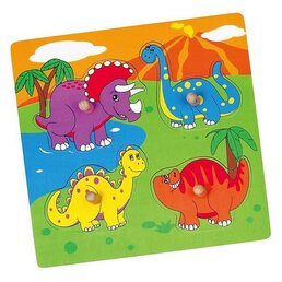 VIGA dřevěné puzzle s úchyty pro nejmenší DINO oranžová