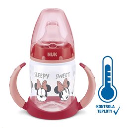 NUK kojenecká láhev na učení Disney Mickey s kontrolou teploty 150 ml červená