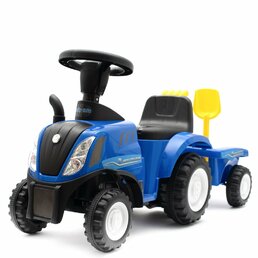 BABY MIX dětské odrážedlo traktor s vlečkou a nářadím NEW HOLLAND modrá