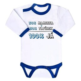 NEW BABY body s dlouhým rukávem 50% MAMINKA + 50% TATÍNEK - 100% JÁ modrá vel. 86