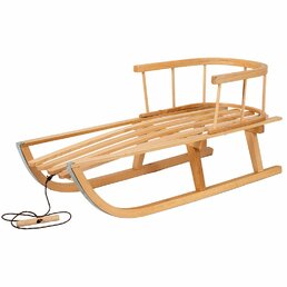 BAYO dětské celodřevěné sáňky s opěradlem a provázkem 90 cm