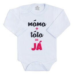 NEW BABY body s dlouhým rukávem máma+táta=JÁ růžová vel. 50