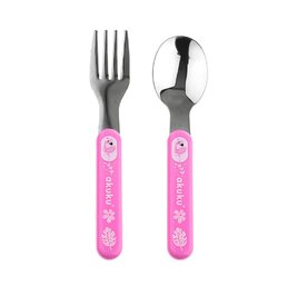 AKUKU 2 ks dětská nerezová lžíce a vidlička růžová