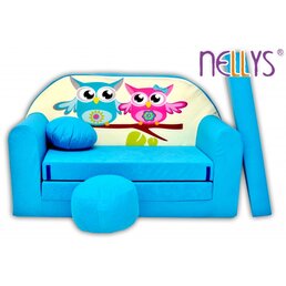 Rozkládací dětská pohovka Nellys ® Sovičky - modré *N